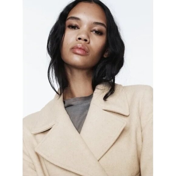 NWOT Zara sand double breasted statement button cropped pea coat, XL - Picture 3 of 16